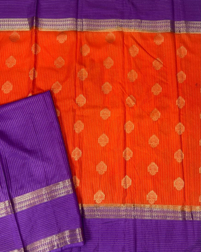 Orange n purple stripes -102  Saree