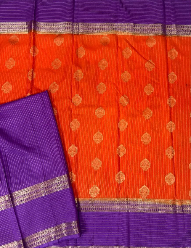 Orange n purple stripes -102  Saree