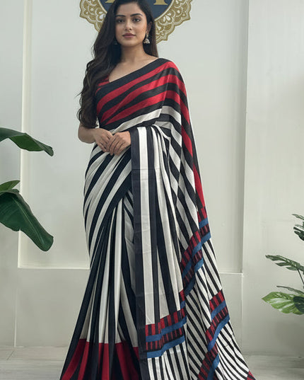 Black Ivory Red Satin crepe 101 Saree