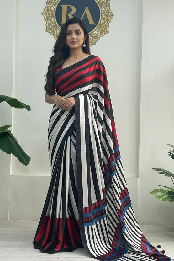 Black Ivory Red Satin crepe 101 Saree