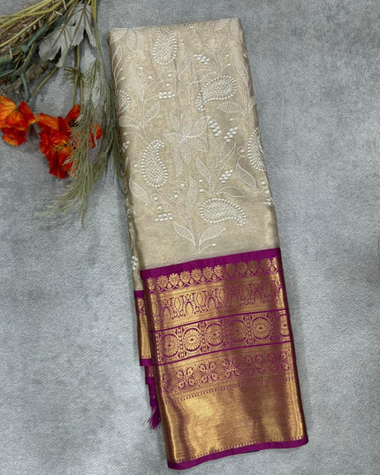 Magenta Chikankari tissue kanchi saree