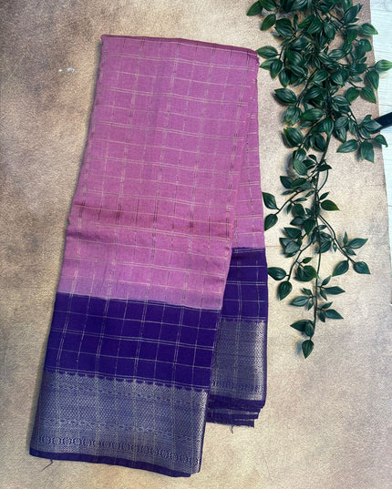 Onion pink n purple checks soft tussar saree