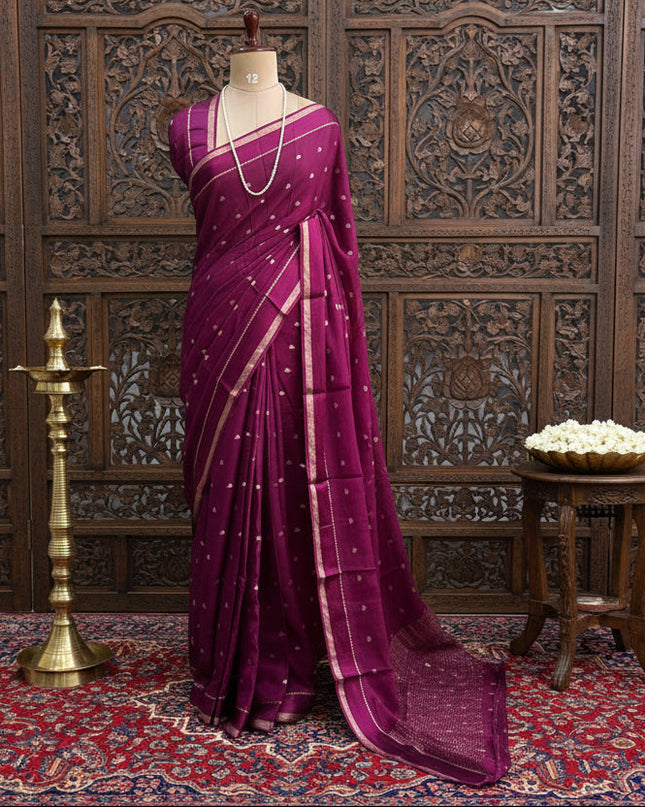 Pink Chinnon Saree