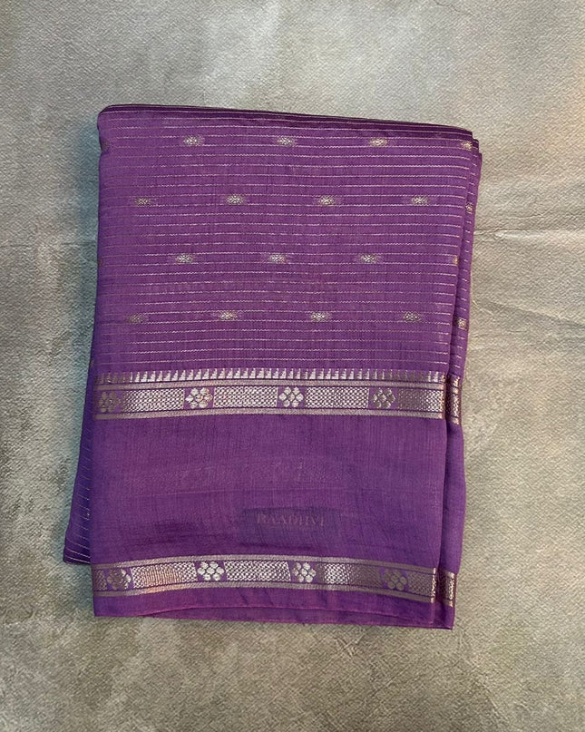 Suchira Purple stripes bentex with contrast blouse saree