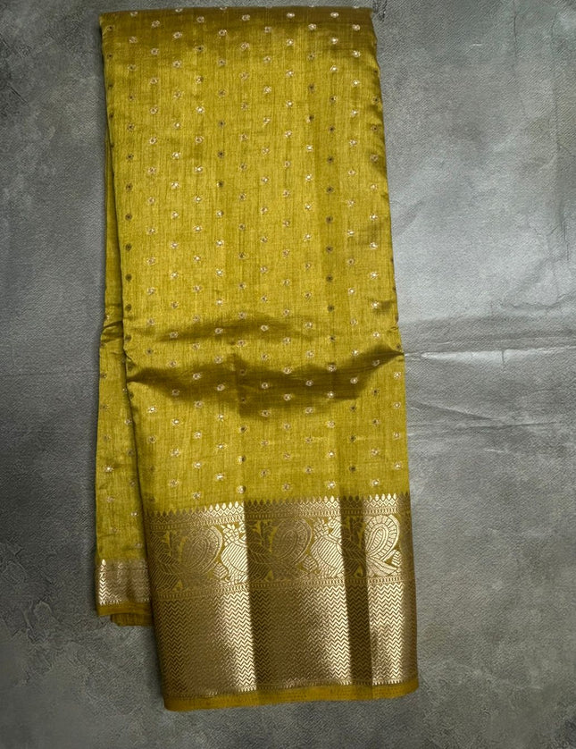 Mustard Yellow Tussar Saree ST102