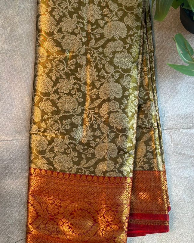 Olive Green semi kanchi 102 silk saree
