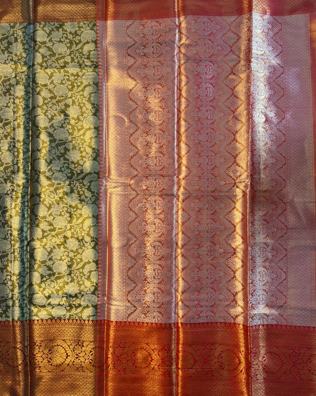 Olive Green semi kanchi 102 silk saree