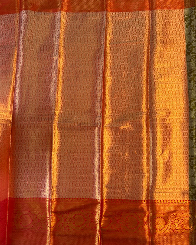 Olive Green semi kanchi 102 silk saree