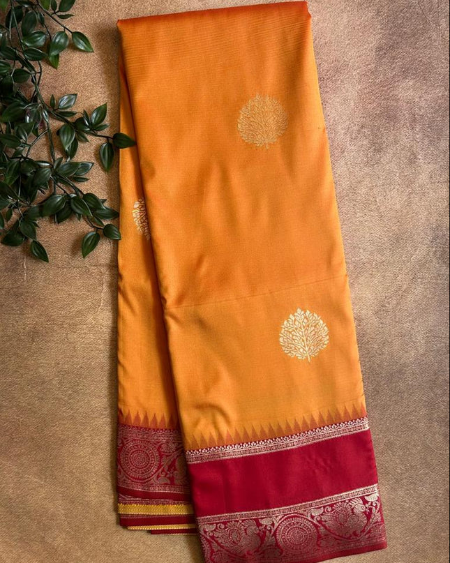 Royal Teal Motif - Mustard and Red soft silk 102