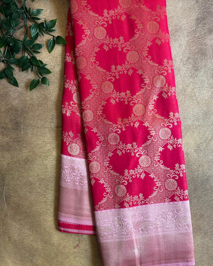 Royal Pink Floral Brocade Soft silk 102