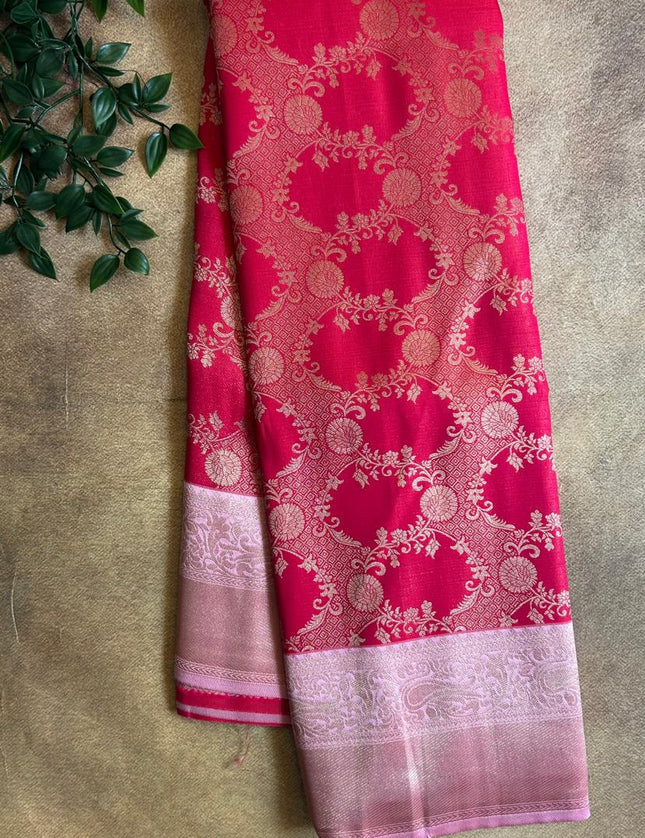 Royal Pink Floral Brocade Soft silk 102