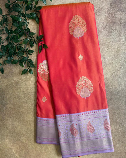 Orange with light Purple soft silk saree - 12