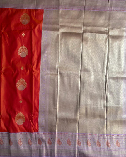 Orange with light Purple soft silk saree - 12