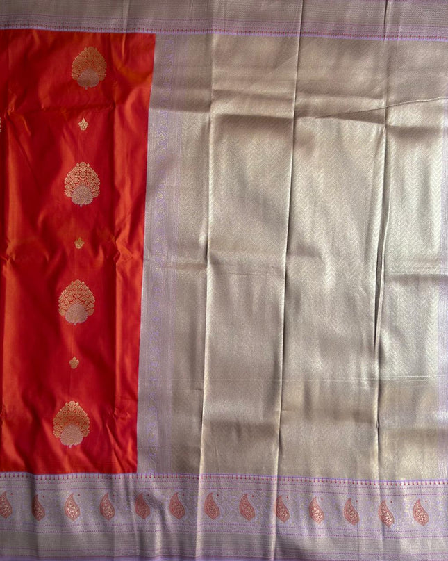 Orange with light Purple soft silk saree - 12