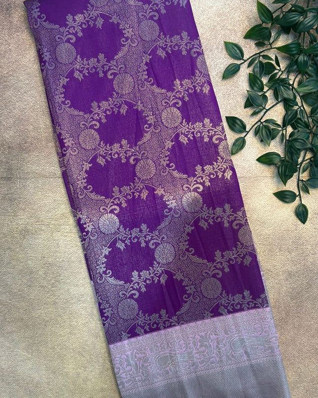 Purple Floral Brocade Soft silk 102