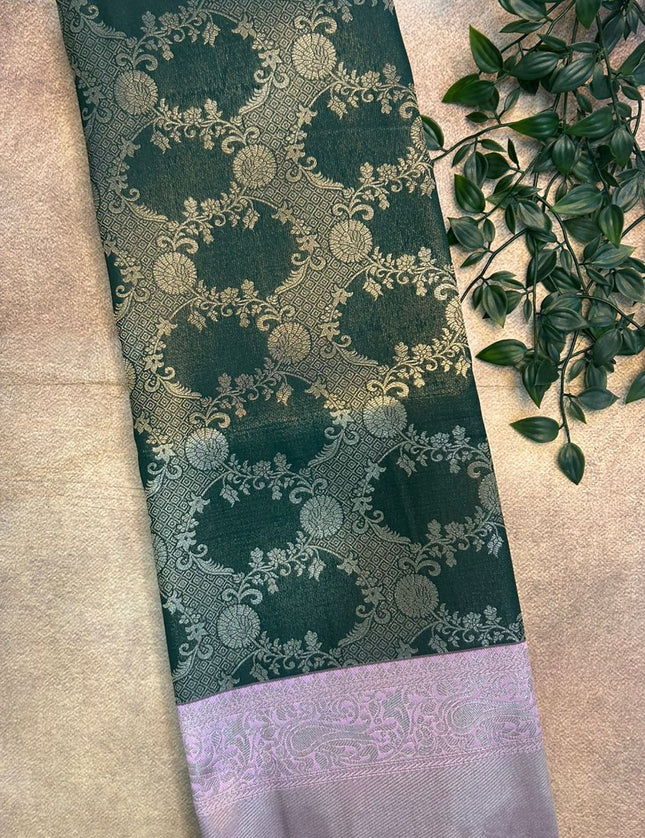 Green Floral Brocade Soft silk 102