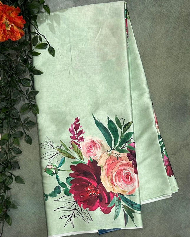 Green 103 Floral satin saree