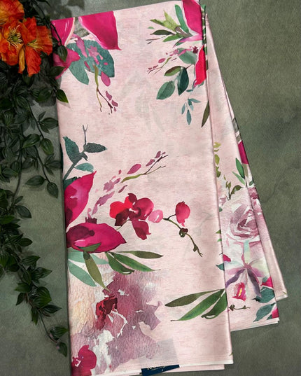 Pink Floral 103 satin saree