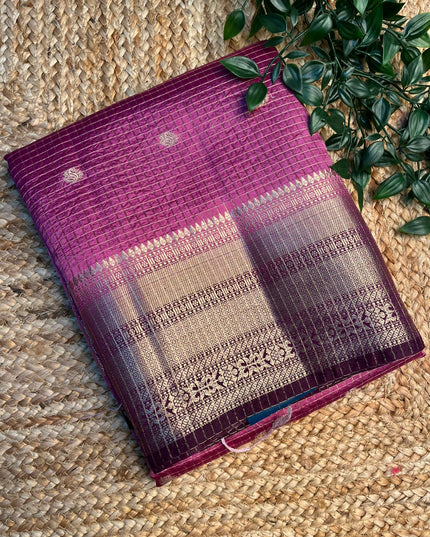 Light Purple  Checks Tussar Saree ST103