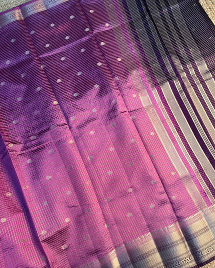 Light Purple  Checks Tussar Saree ST103