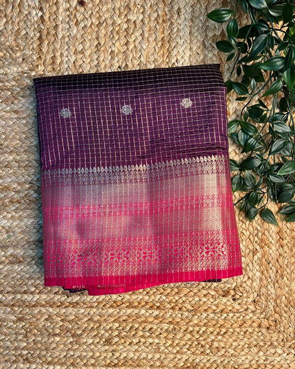 Purple Checks Tussar Saree ST103