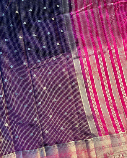 Purple Checks Tussar Saree ST103