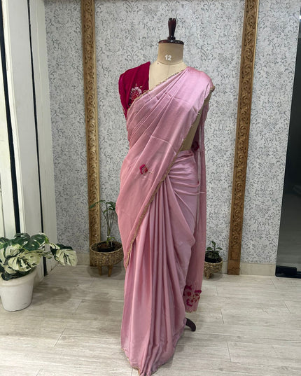 Baby pink  designer part wear saree