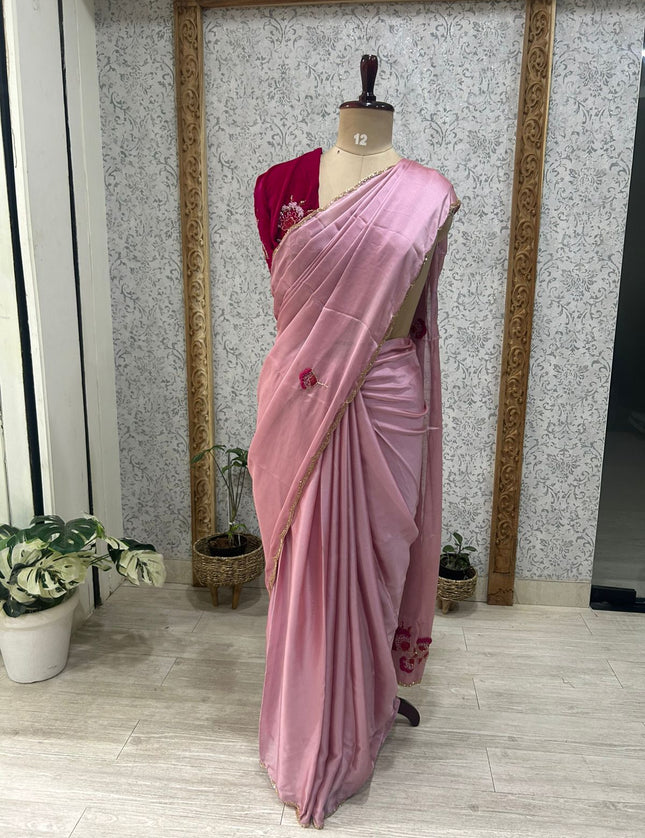 Baby pink  designer part wear saree