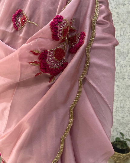 Baby pink  designer part wear saree