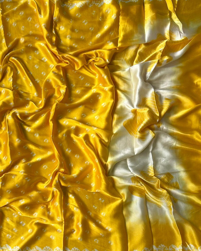 2D yellow satin crepe 103 saree