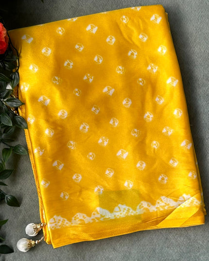 2D yellow satin crepe 103 saree