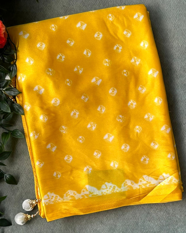 2D yellow satin crepe 103 saree