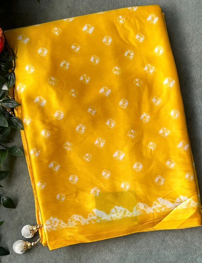 2D yellow satin crepe 103 saree
