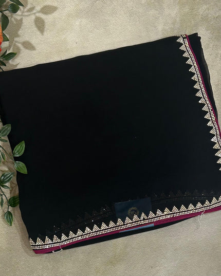 Black contrast stone work border party wear 104 saree