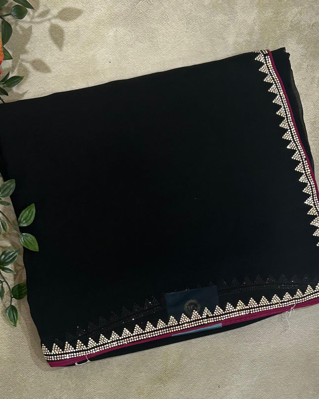 Black contrast stone work border party wear 104 saree