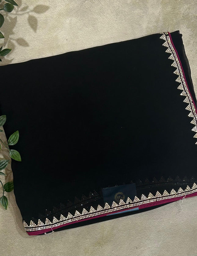Black contrast stone work border party wear 109 saree
