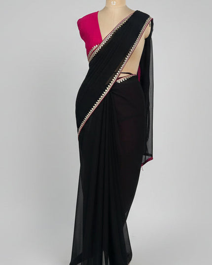 Black contrast stone work border party wear 104 saree