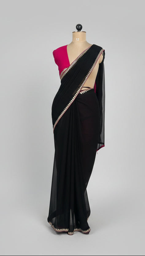 Black contrast stone work border party wear 109 saree