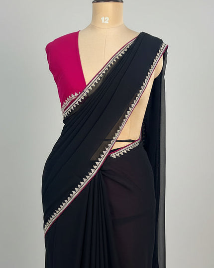 Black contrast stone work border party wear 104 saree