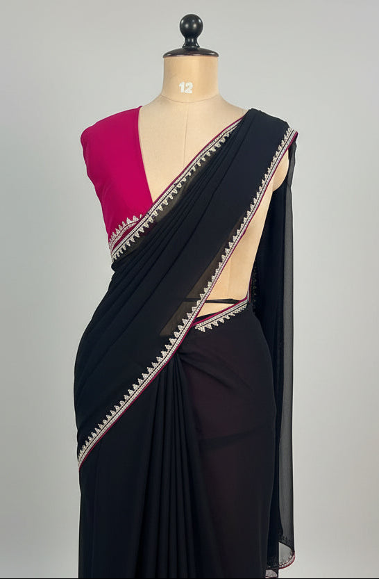 Black contrast stone work border party wear 109 saree