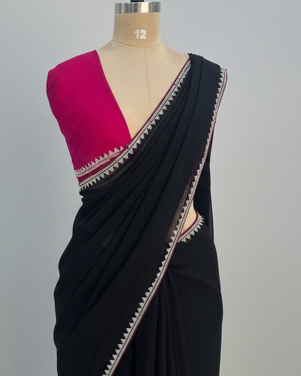 Black contrast stone work border party wear 104 saree