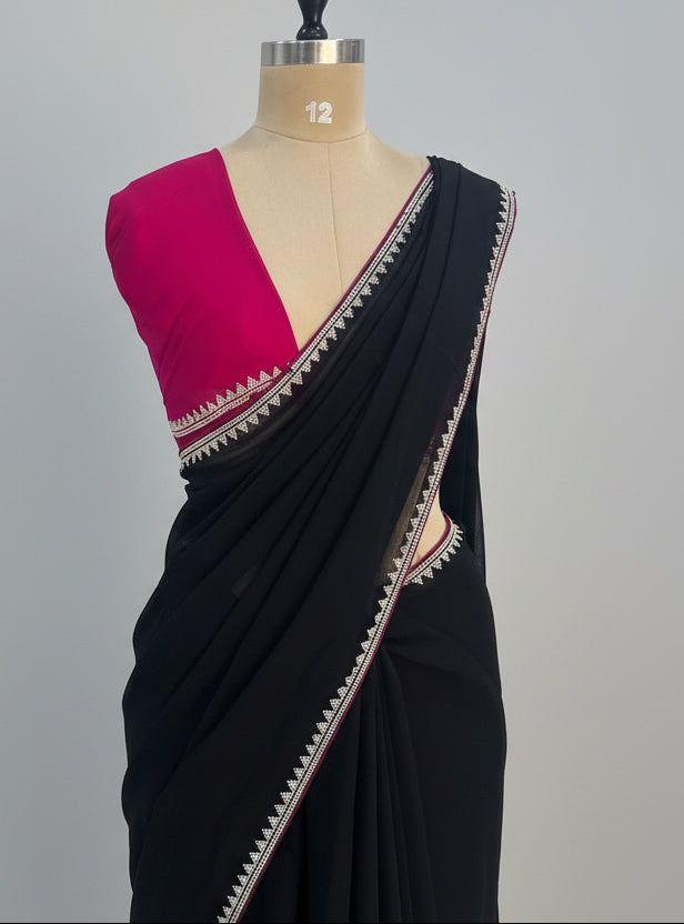 Black contrast stone work border party wear 109 saree