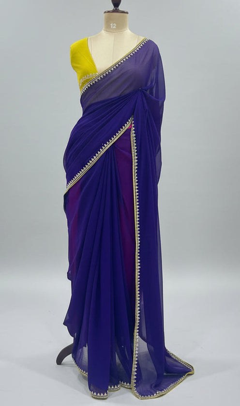 Purple contrast stone work border party wear 109 saree