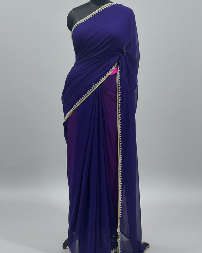 Purple contrast stone work border party wear 104 saree