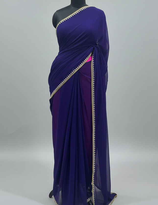 Purple contrast stone work border party wear 109 saree