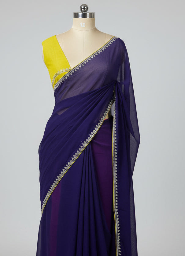 Purple contrast stone work border party wear 109 saree