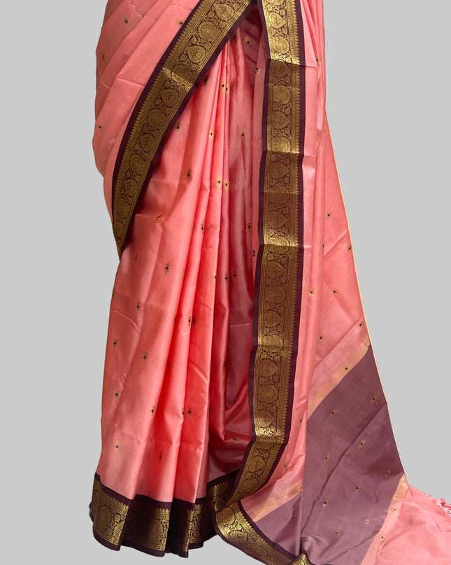 Pink small border kanchi 104 silk saree