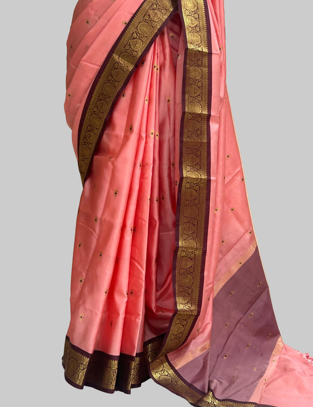 Pink small border kanchi 104 silk saree