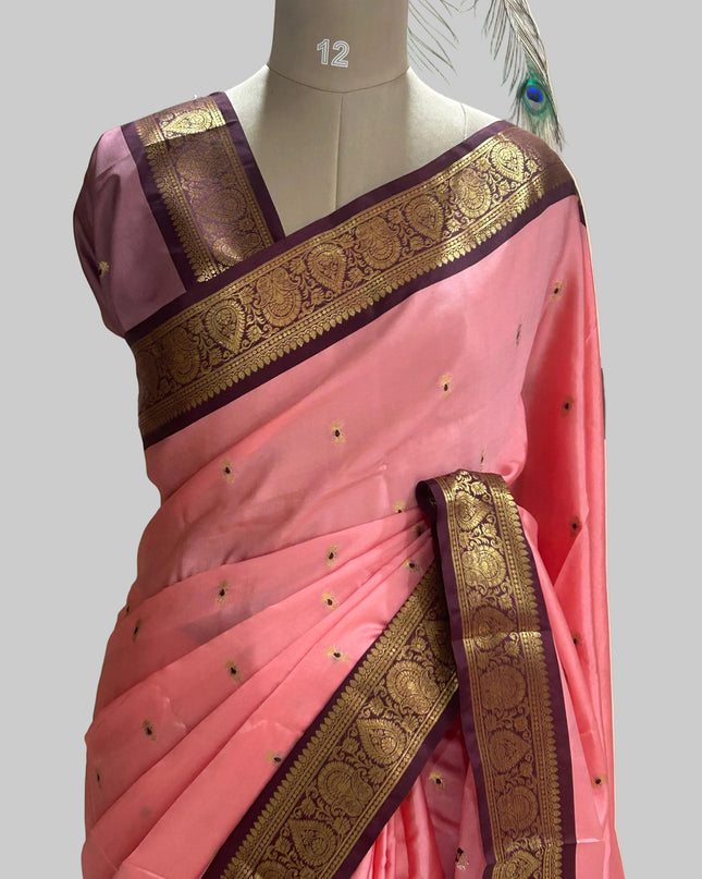 Pink small border kanchi 104 silk saree