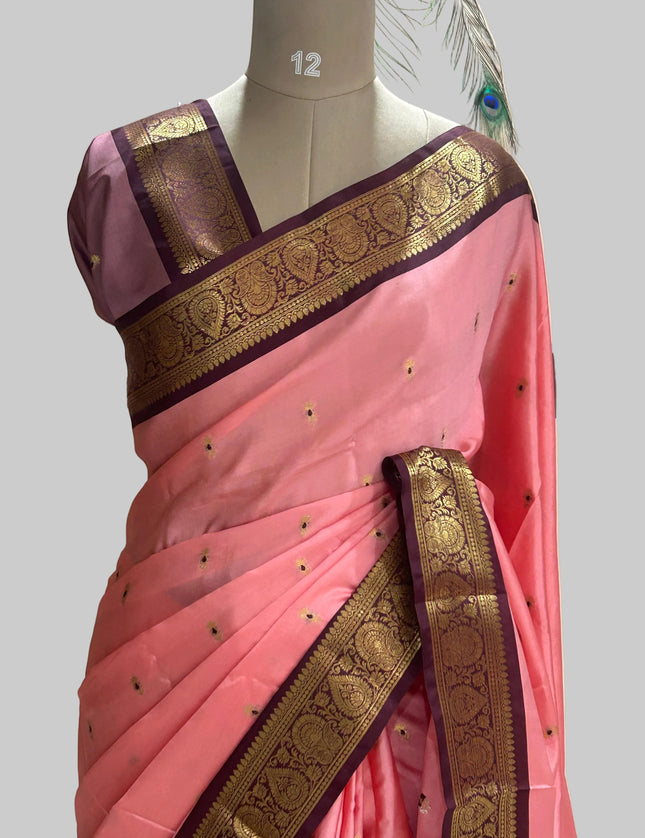 Pink small border kanchi 104 silk saree